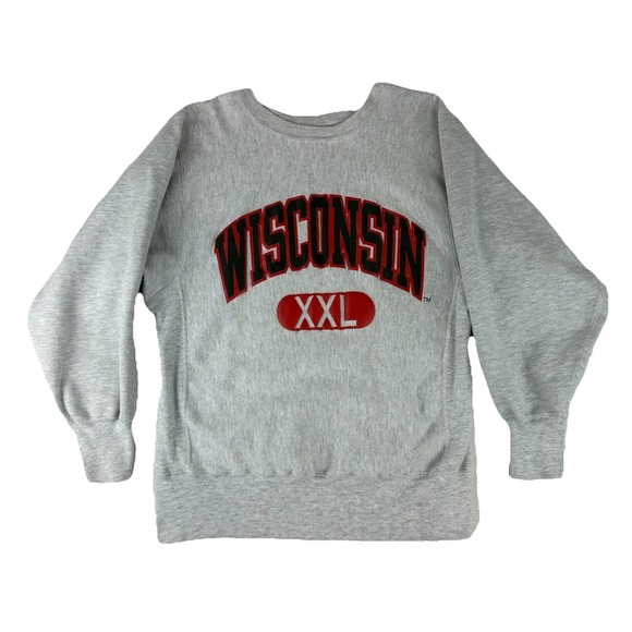 Champion Sweaters - VTG Champion Reverse Weave‎ Wisconsin Badgers Crewneck Medium Gray Made in USA